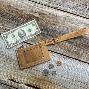 Women’s cork fabric card wallet || wristlet wallet || natural cork
